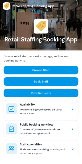 Retail Staffing Booking App Template