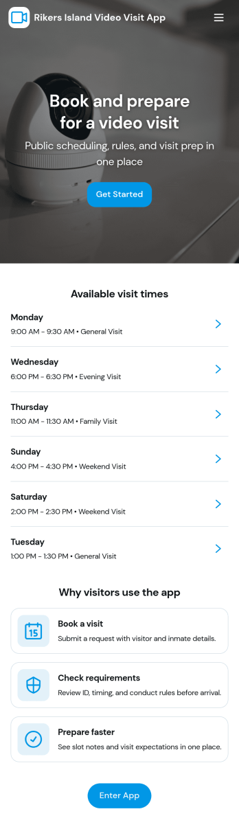 Rikers Island Video Visit App Template