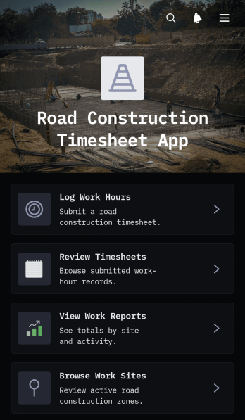 Road Construction Timesheet App Template