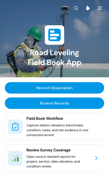 Road Leveling Field Book App Template