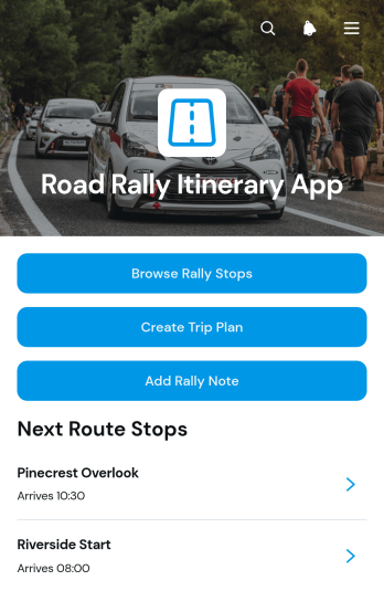 Road Rally Itinerary App Template