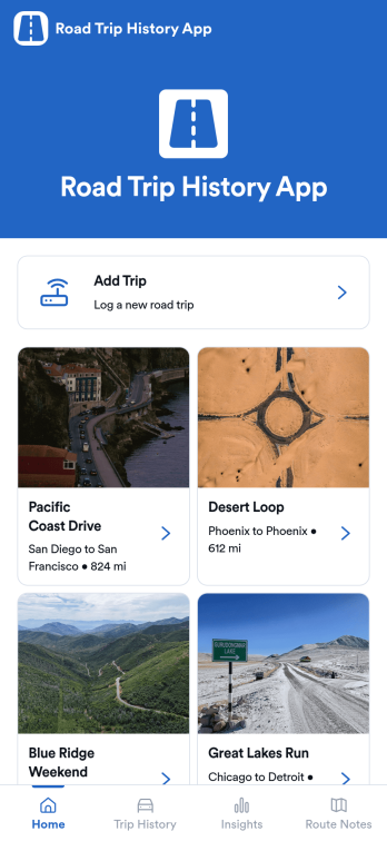 Road Trip History App Template