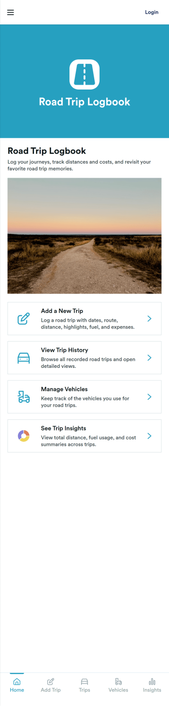 Road Trip Logbook App Template