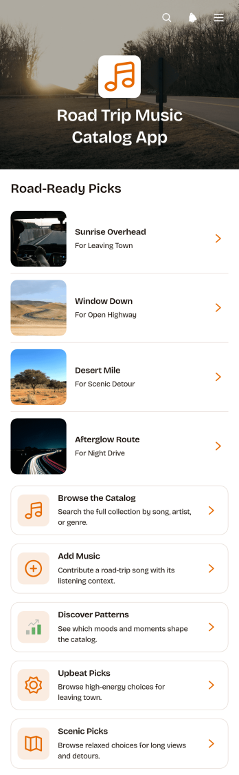 Road Trip Music Catalog App Template