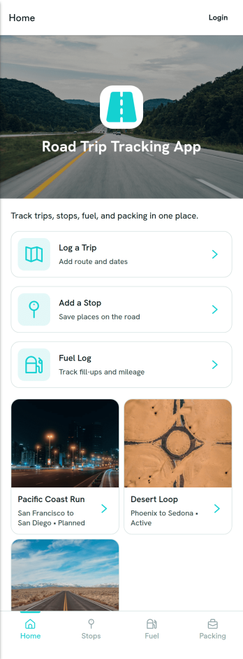 Road Trip Tracking App Template