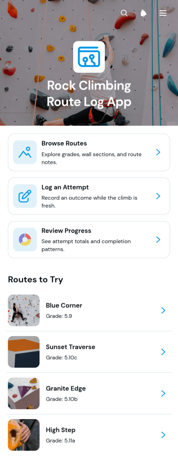 Rock Climbing Route Log App Template