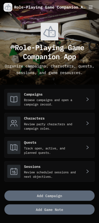 Role-Playing Game Companion App Template