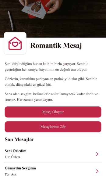 Romantik Mesaj Uygulama Șablonu