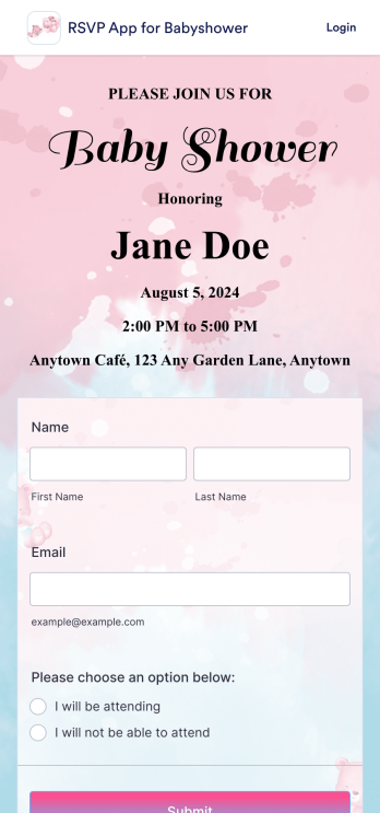 RSVP App for Babyshower Template