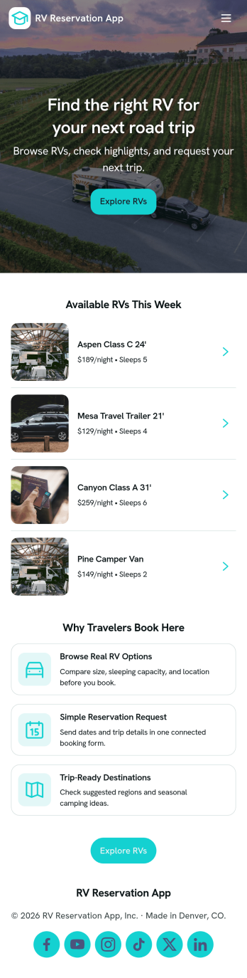 RV Reservation App Template