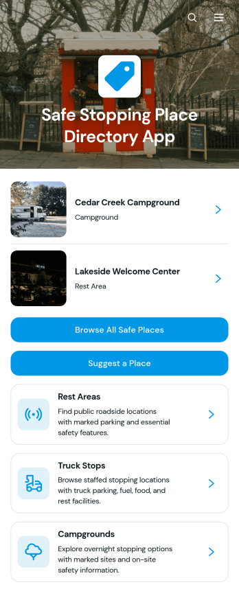 Safe Stopping Place Directory App Template