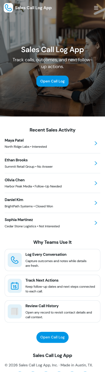 Sales Call Log App Template