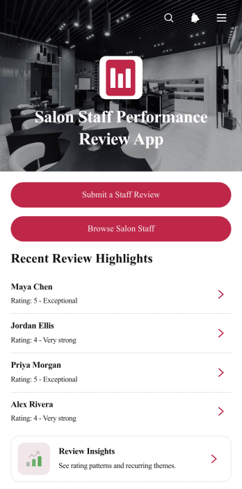 Salon Staff Performance Review App Template