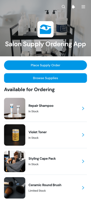 Salon Supply Ordering App Template