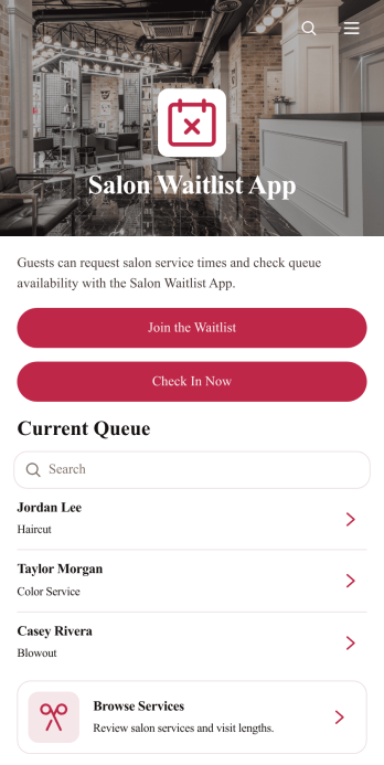 Salon Waitlist App Template
