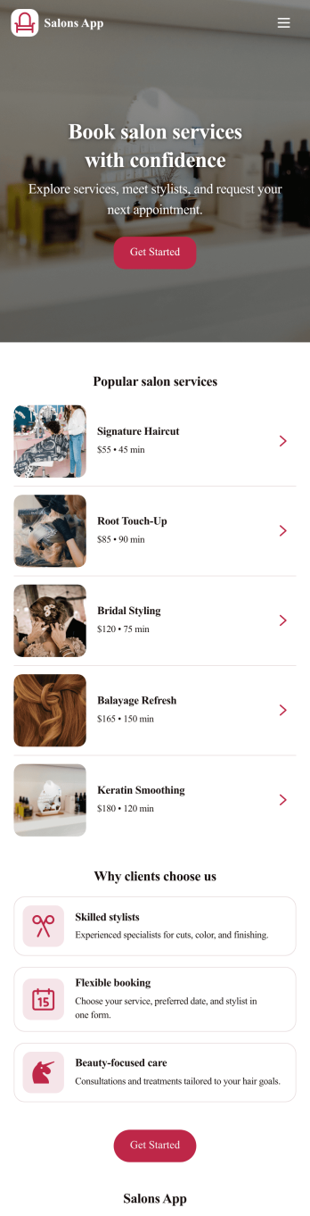 Salons App Template