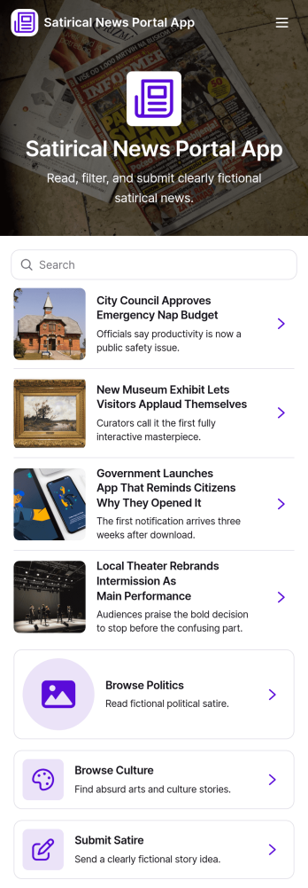 Satirical News Portal App Template