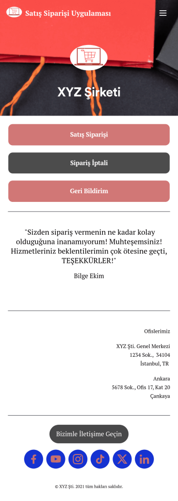Satış Siparişi Uygulama Șablonu