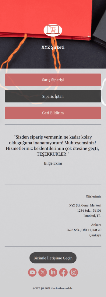 Satış Siparişi Uygulama Șablonu