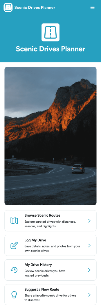 Scenic Drives Planner App Template