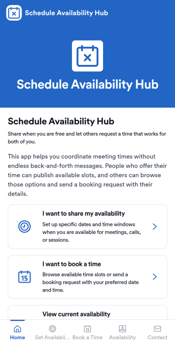 Schedule Availability Hub App Template