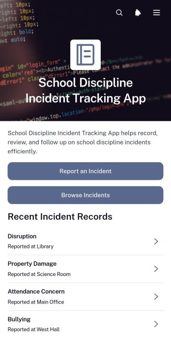 School Discipline Incident Tracking App Template