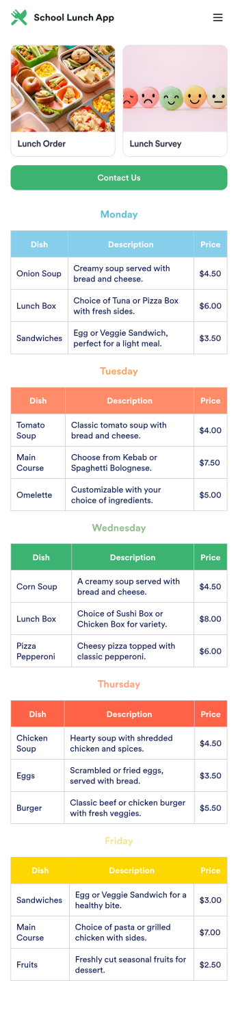 School Lunch App Template