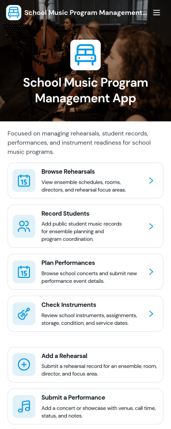 School Music Program Management App Template