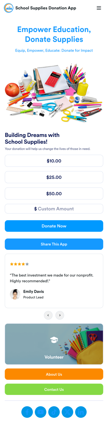 School Supplies Donation App Template