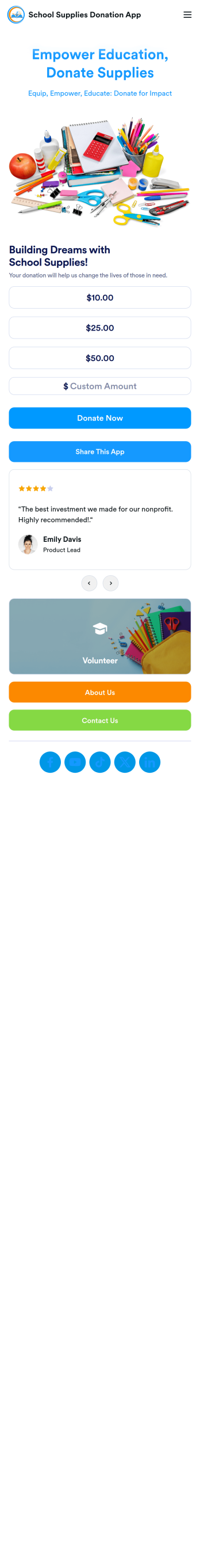 School Supplies Donation App Template