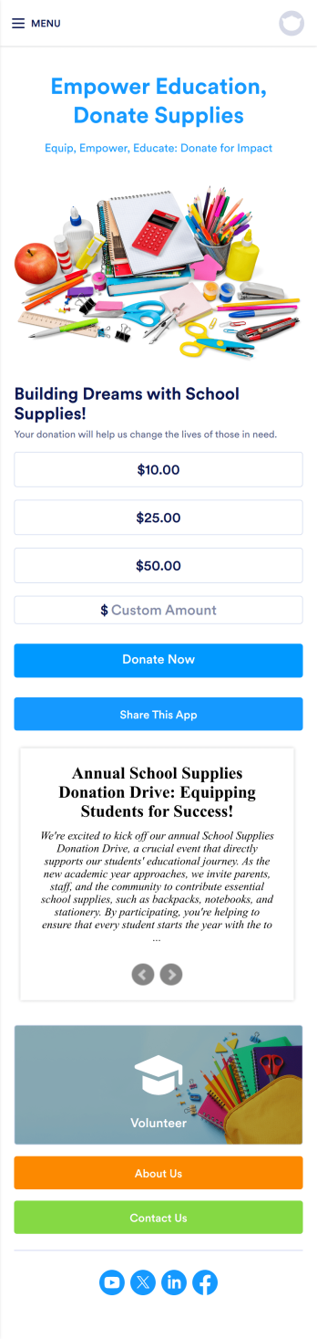 School Supplies Donation App Template