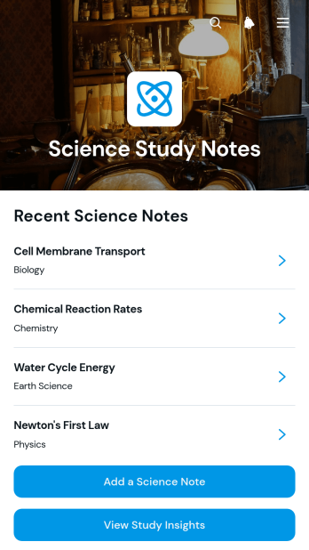 Science Study Notes App Template