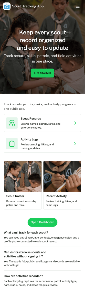 Scout Tracking App Template