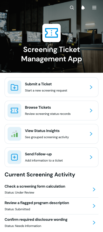Screening Ticket Management App Template