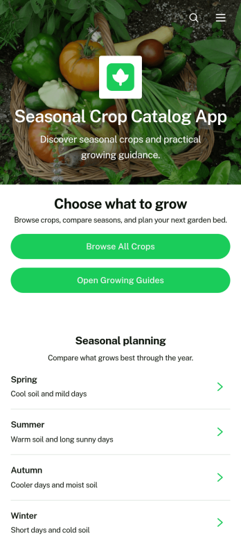 Seasonal Crop Catalog App Template