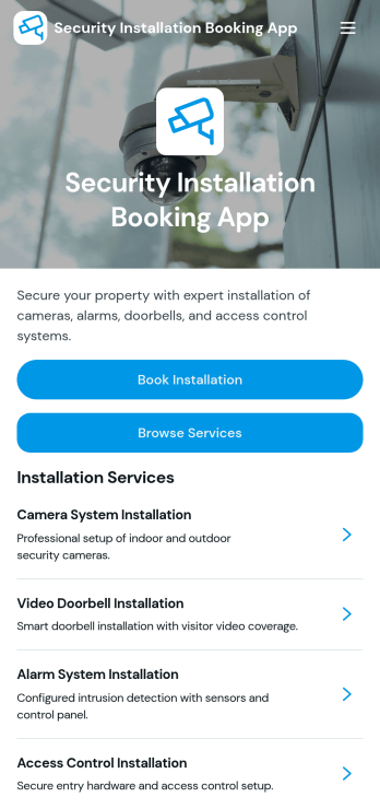 Security Installation Booking App Template