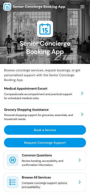 Senior Concierge Booking App Template