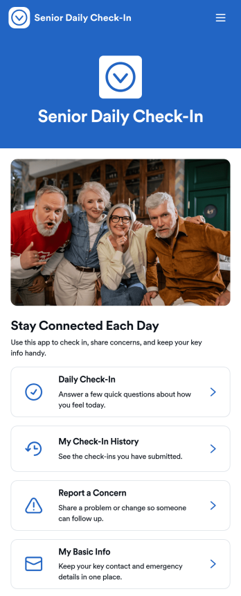 Senior Daily Check-In App Template
