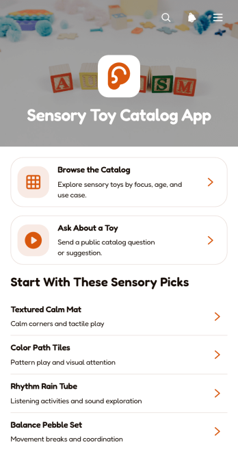 Sensory Toy Catalog App Template