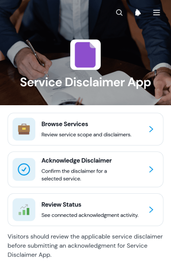 Service Disclaimer App Template