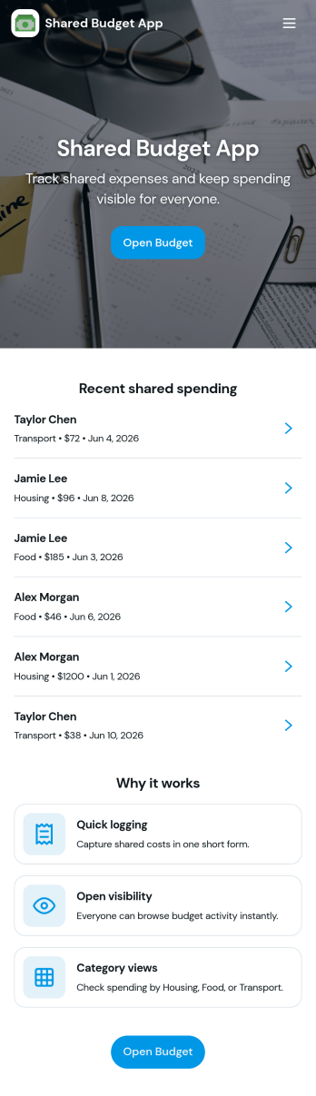 Shared Budget App Template