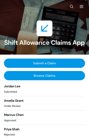 Shift Allowance Claims App Template