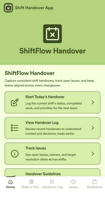 Shift Handover App Template