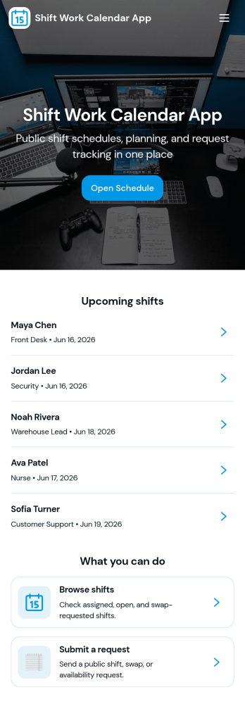 Shift Work Calendar App Template