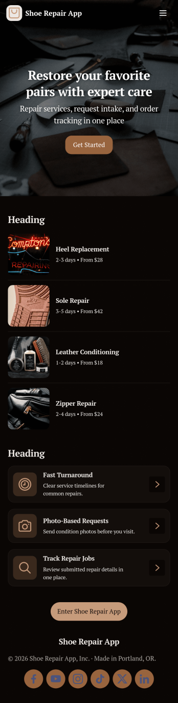 Shoe Repair App Template