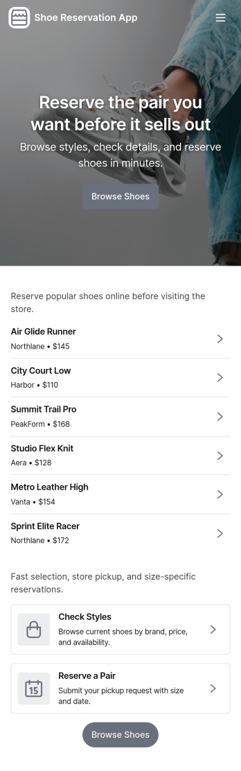 Shoe Reservation App Template