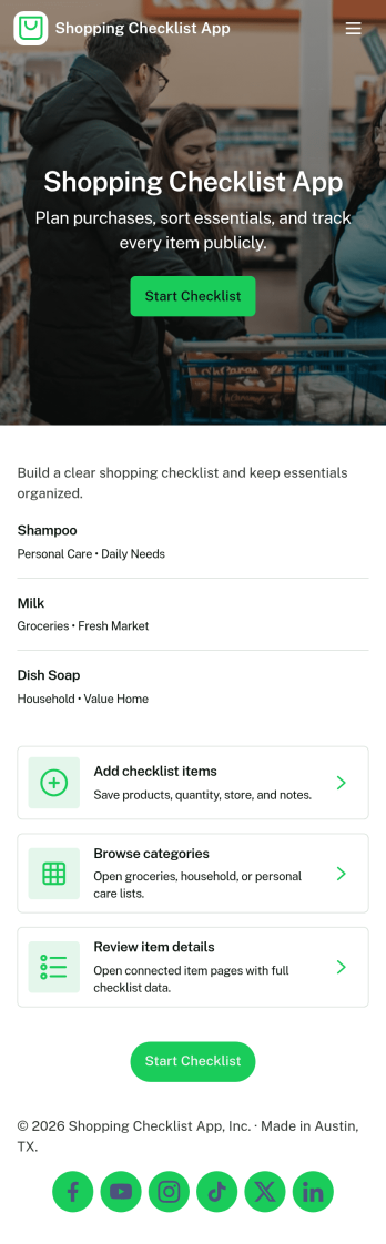 Shopping Checklist App Template