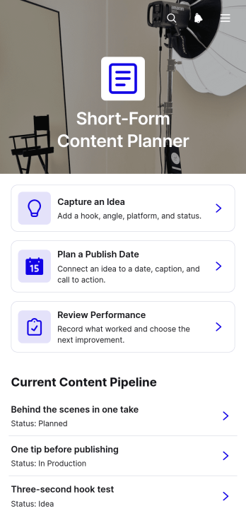 Short-Form Content Planner App Template