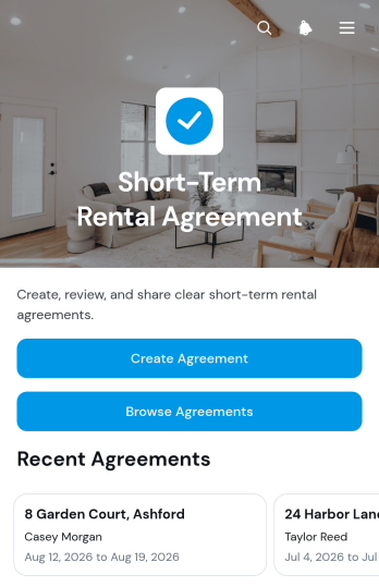 Short-Term Rental Agreement App Template