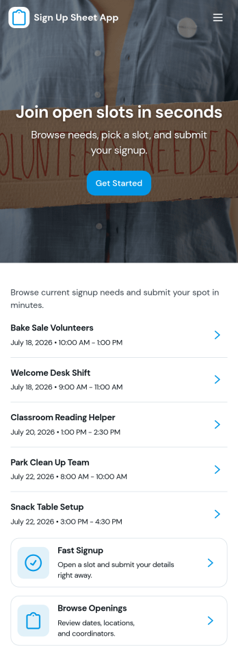 Sign Up Sheet App Template